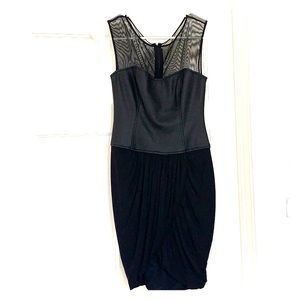 BCBGMaxAzria black mesh/ faux leather mini dress